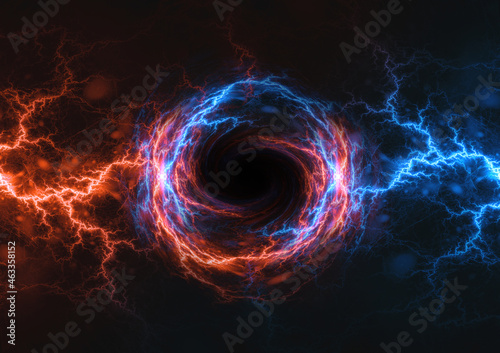 Photo Fire and ice lightning background, power electrical abstract