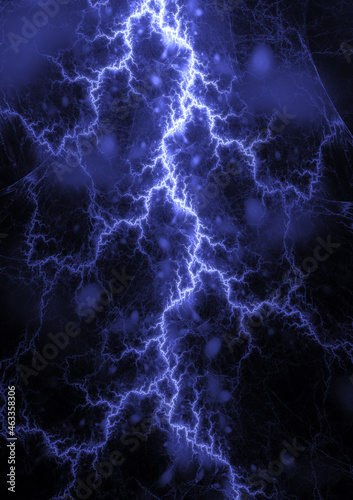 Cold blue plasma lightning, abstract energy and electricity background