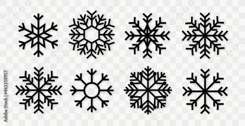 Snowflake variations icon collection. Snowflakes ice crystal on white background. Winter symbol. Christmas logo sign. Vector illustration.