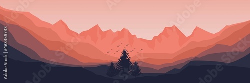 sunset mountain cliff vector illustration good for wallpaper, background, backdrop, web banner, tourism design, and design template