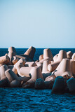 Stone tetrapods on the beach during the beach