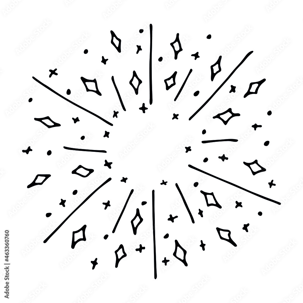 Vector hand drawn firework. Cute doodle firework illustration isolated on white background. For greeting cards, print, web, design, decor, logo.