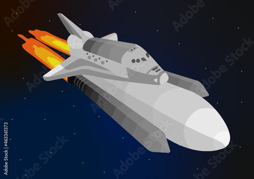 Illustration flat fusée dans l'espace.