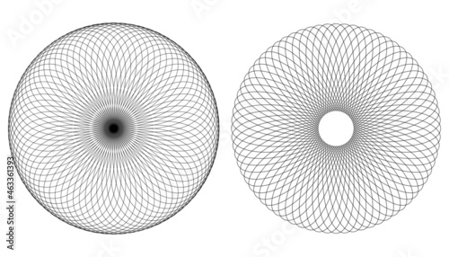 Set of Guilloche Ornaments, Spirograph Vector, Architectural Design, Rosette Elements, Use for Award, Banknote, Banner, Business, Certificate, Coupon, Currency, Diploma, Voucher, Money, Ticket