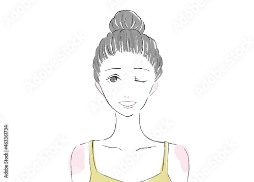 片目を閉じてウィンクする女性のイラスト