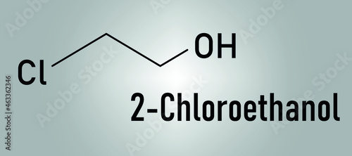 Ethylene chlorohydrin or 2-Chloroethanol molecule. Side product formed during ethylene oxide sterilization. Skeletal formula.