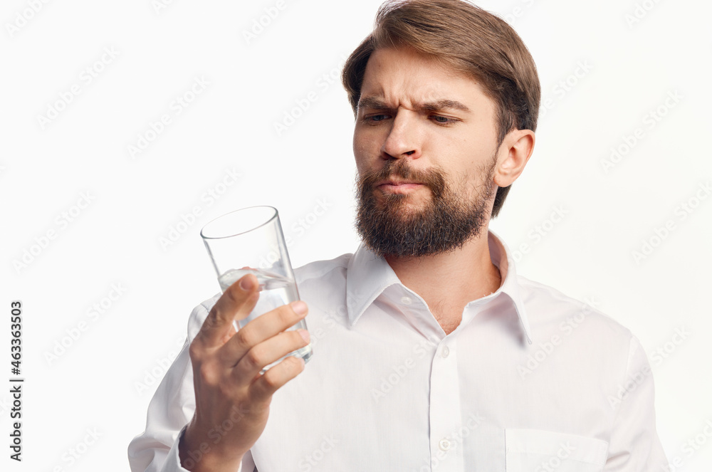bearded man health care Pure water isolated background bearded man health care Pure water isolated background
