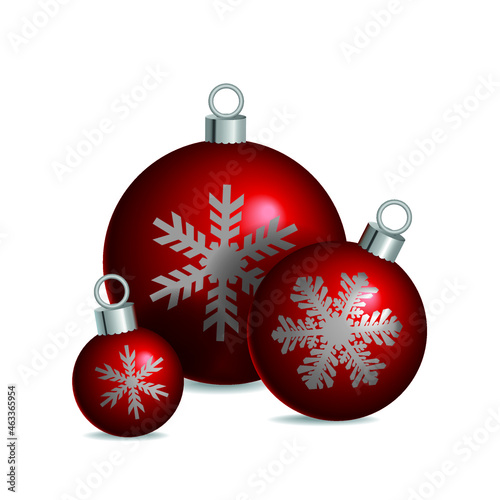 Christmas balls for New Year or Christmas greetings. Three red Christmas balls with snowflakes. EPS 10