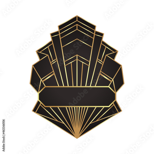Art Deco vintage gold frame in black over white, design element. Retro party geometric background set, 1920s style. Vector illustration for glamour party, thematic wedding or textile prints.