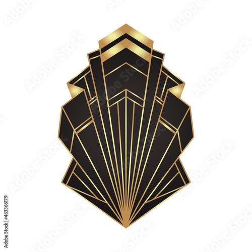 Art Deco vintage gold frame in black over white, design element. Retro party geometric background set, 1920s style. Vector illustration for glamour party, thematic wedding or textile prints.