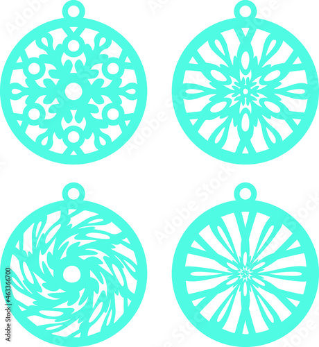 Set of round Christmas balls. Christmas tree toys. Vector image of Christmas tree toys.	