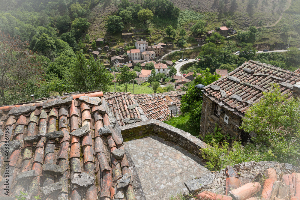 a view over the roofs of Candal Schist Village, Serra da Lousa, Lousa, Portugal