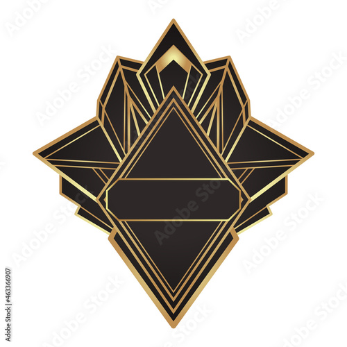 Art Deco vintage gold frame in black over white, design element. Retro party geometric background set, 1920s style. Vector illustration for glamour party, thematic wedding or textile prints.