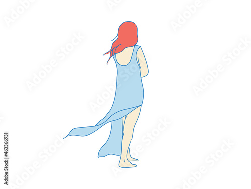 beautiful woman cute girl standing behind , backside view of person , vector