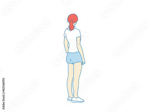 beautiful woman cute girl standing behind , backside view of person , vector