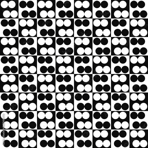 Four dots or circles in a cell on a chessboard. An abstract board for playing checkers or chess with four circles in each cell. Vector.