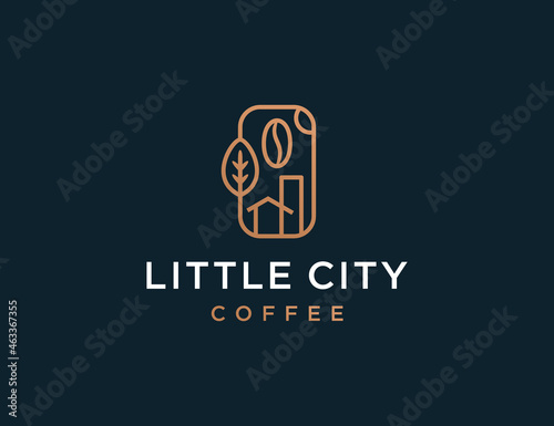 Minimal coffe logo with house plant and coffe bean