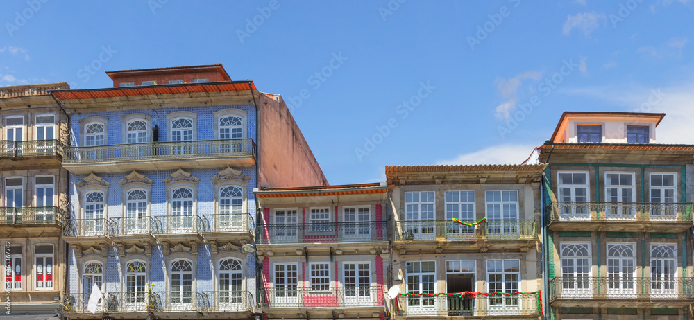 Facades of houses on the Rua dos Clerigos street. Porto. Portugal