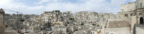 Panorama of Matera along a stepped road that goes up the Civita on Sasso Barisano