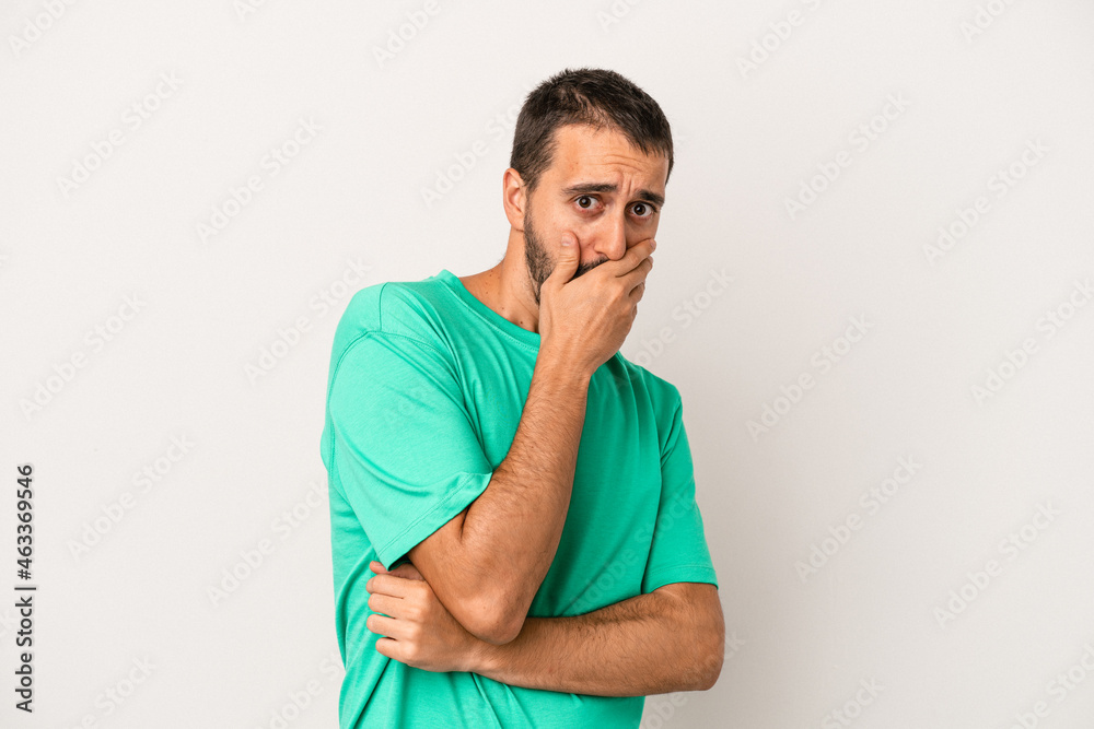Young caucasian man isolated on white background scared and afraid. Young caucasian man isolated on white background scared and afraid.