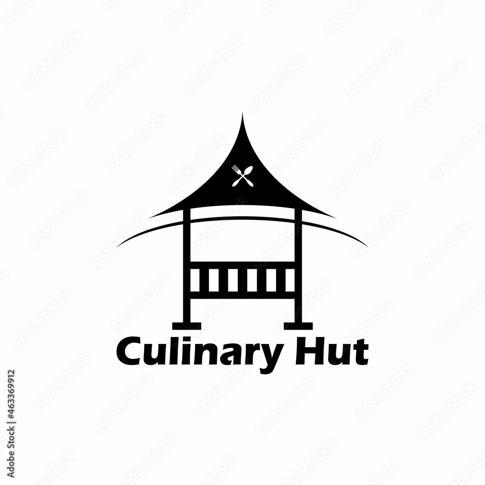 Culinary Hut logo template with spoon and fork symbol, suitable for culinary business, restaurant.
