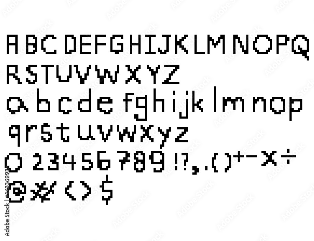 Set of letters.Hand drawn alphabet.English font and number.Pixel font.Old computer typeset.Vintage and retro..Vector illustration.Sign, symbol, icon or logo isolated.Flat design. Set of letters.Hand drawn alphabet.English font and number.Pixel font.Old computer typeset.Vintage and retro..Vector illustration.Sign, symbol, icon or logo isolated.Flat design.