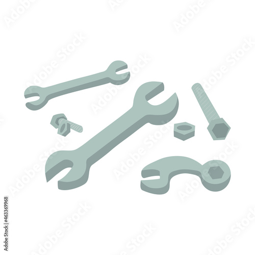 wrenches, bolts and nuts. flat design illustration
