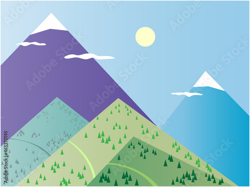Abstract mountain natural landscape with mountain paths banner poster.