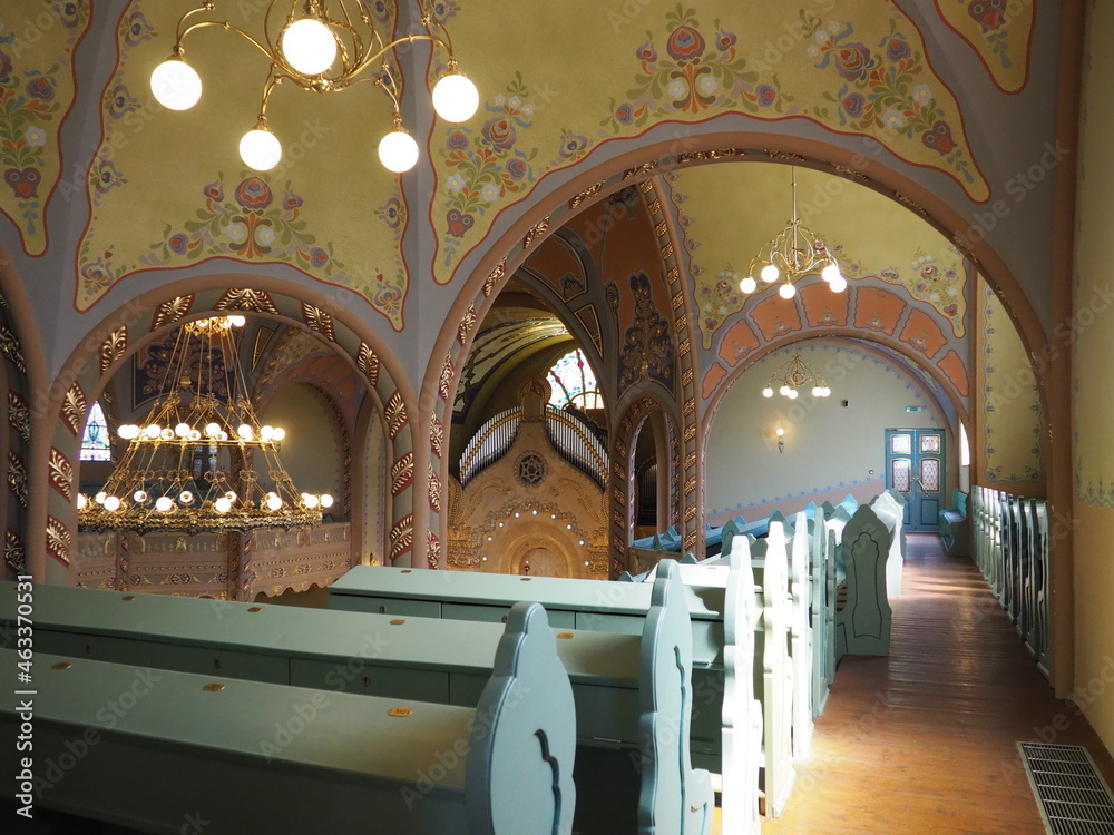 Subotica, Serbia, September 12, 2021 Benches, rows, seats and chairs in