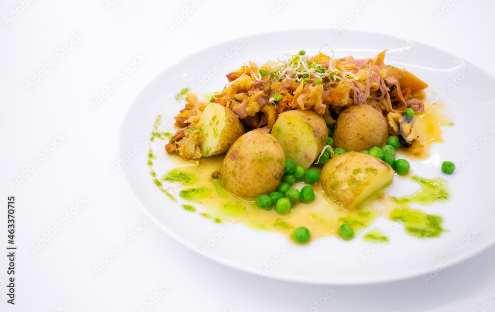 Sea Food with Baked Potatoes a Typical Spanish Dish. Sea Food with Baked Potatoes a Typical Spanish Dish.