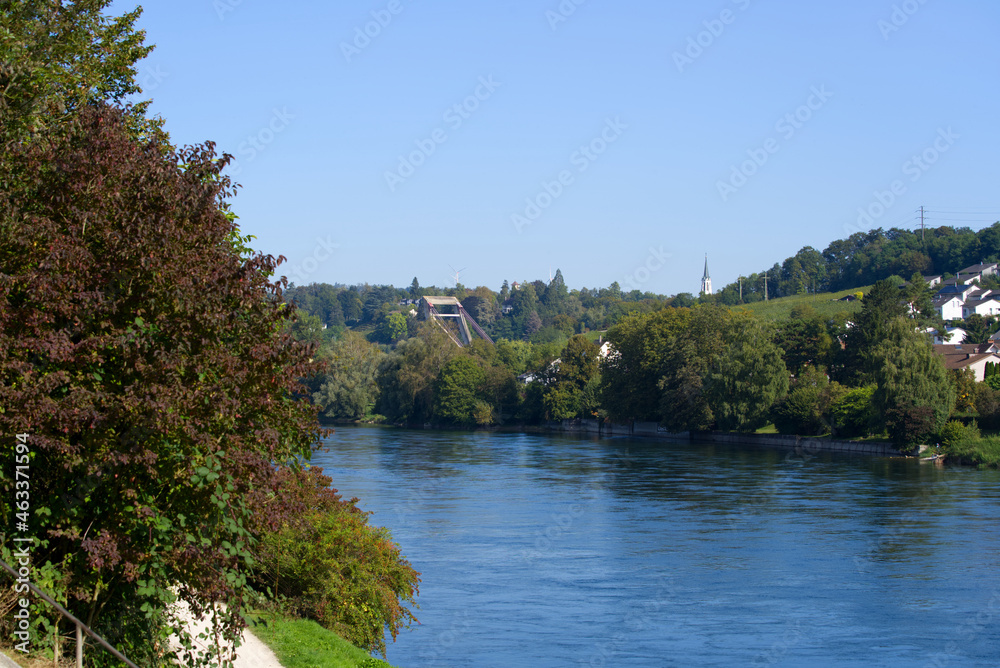 Scenic view of River Rhine on a beautiful autumn day. Photo taken September 25th, 2021, Zurich, Switzerland.