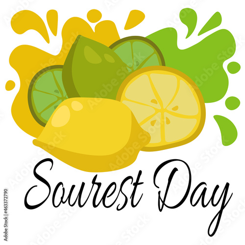 Sourest Day, idea for banner, poster, flyer or postcard, juicy lime and lemon