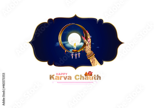 vector illustration of Karwa Chauth festival celebrated by Hindu married couple women from the Indian Subcontinent on the fourth day after Purnima in the month of Kartika photo