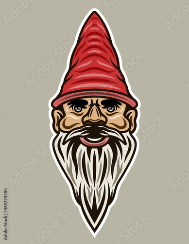 Garden gnome bearded head vector illustration in colorful cartoon style isolated on light background