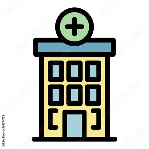 Hospital building icon. Outline hospital building vector icon color flat isolated