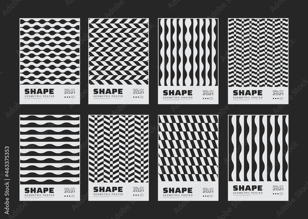 Set of minimalist geometric posters. Cool simple abstract pattern vector design. Modern monochrome backgrounds.