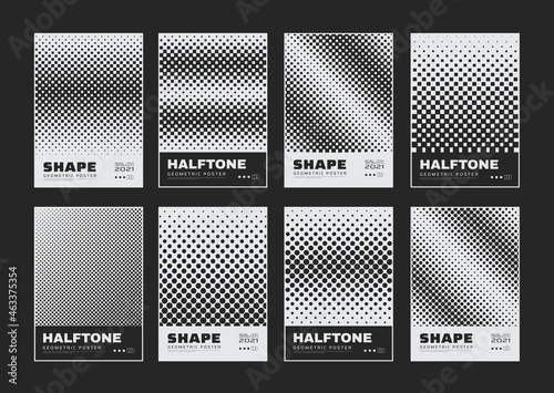 Collection of Halftone Textures. Cool Monochrome Swiss Design Posters Collection. Futuristic Backgrounds.