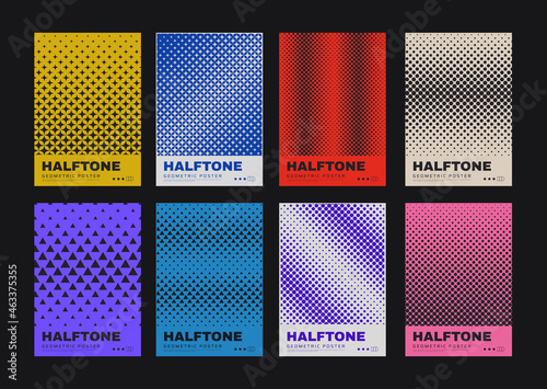 Set of Monochrome Halftone Covers.Collection of Abstract Geometric Posters. Cool Modern Backgrounds. Swiss Design elements.