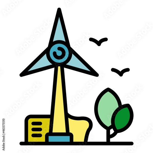 Eco wind turbine icon. Outline eco wind turbine vector icon color flat isolated