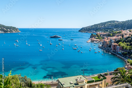 Aerial view of the beautiful beaches and the fantastic sea of Villefranche-sur-Mer