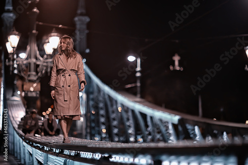 Budapest summer girl, panoramic view of the capital of Hungary, Danube bridge, Gelert hill photo