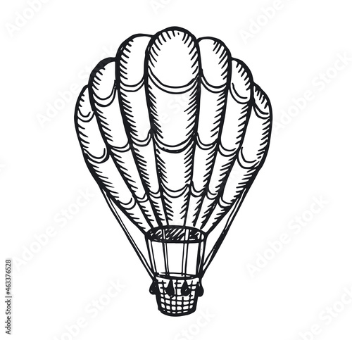 Hot air balloons flying, Hand drawn illustration.
