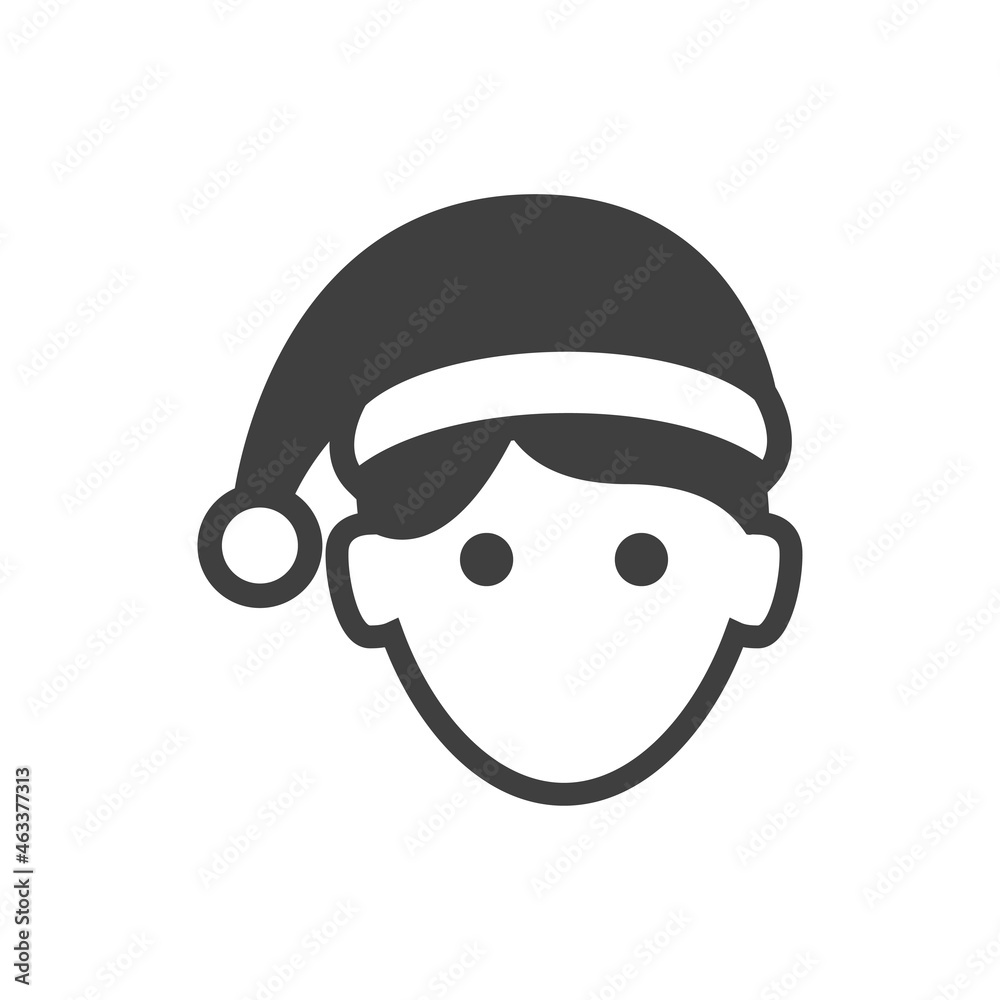 Icono plano con silueta de cara de hombre con sombrero de Papá Noel en color gris