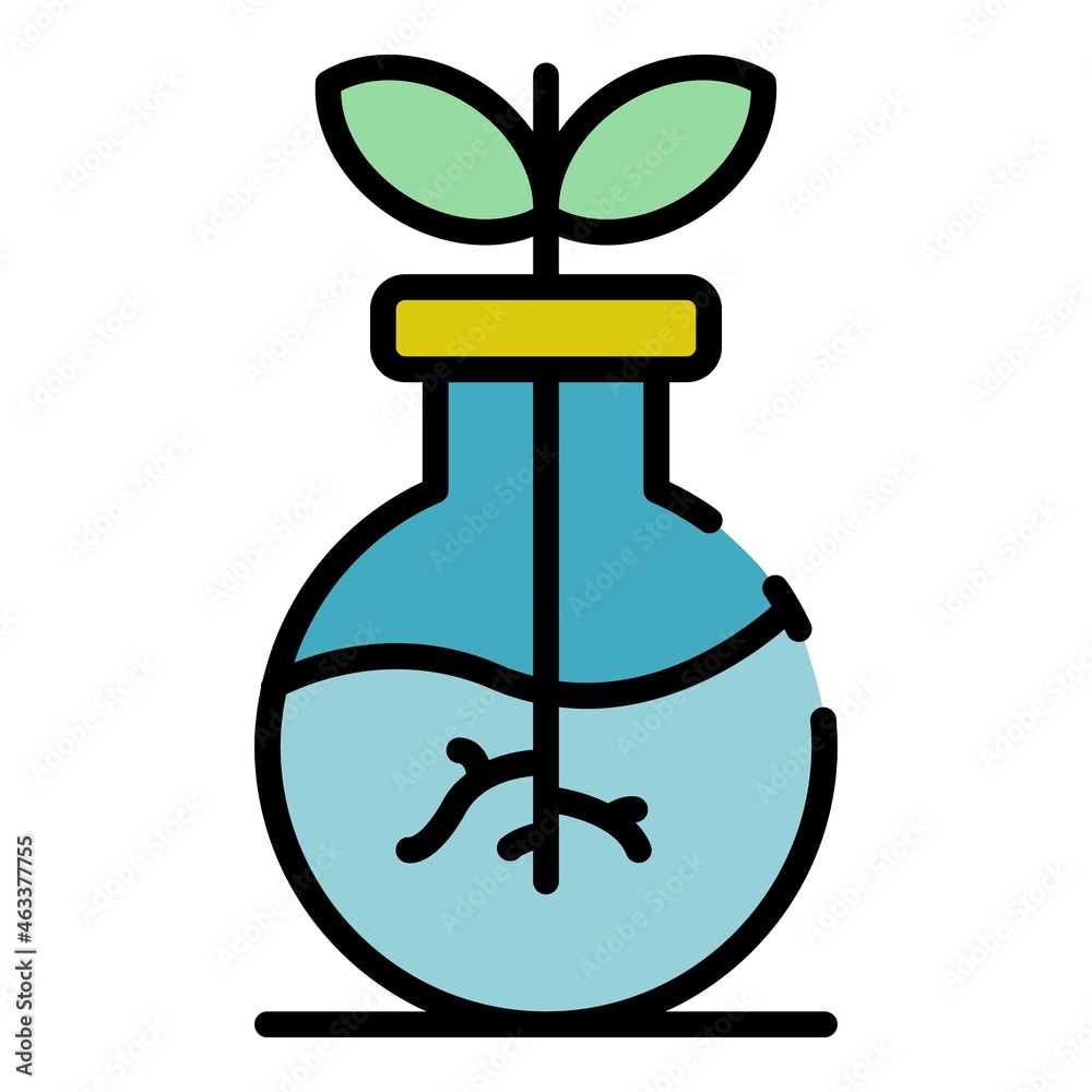 Leaf plant in flask icon. Outline leaf plant in flask vector icon color flat isolated Leaf plant in flask icon. Outline leaf plant in flask vector icon color flat isolated