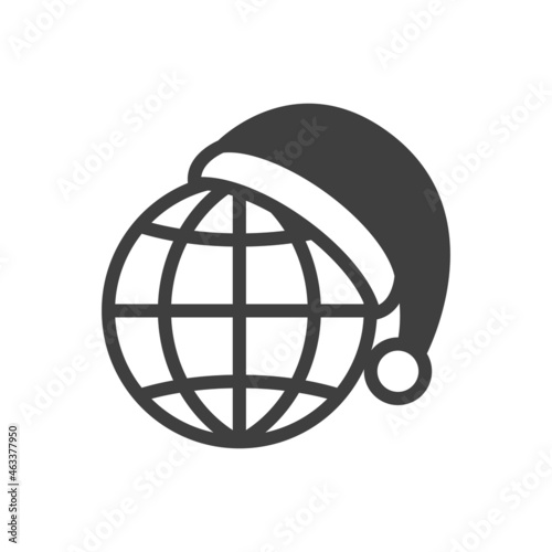 Logotipo con silueta de sombrero de Papá Noel con globo terráqueo en color gris