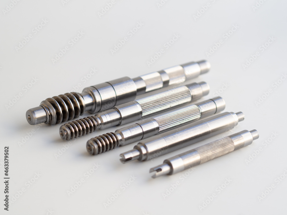 CNC factory product concept. Still life Shiny Precision collector motor shafts parts CNC factory product concept. Still life Shiny Precision collector motor shafts parts