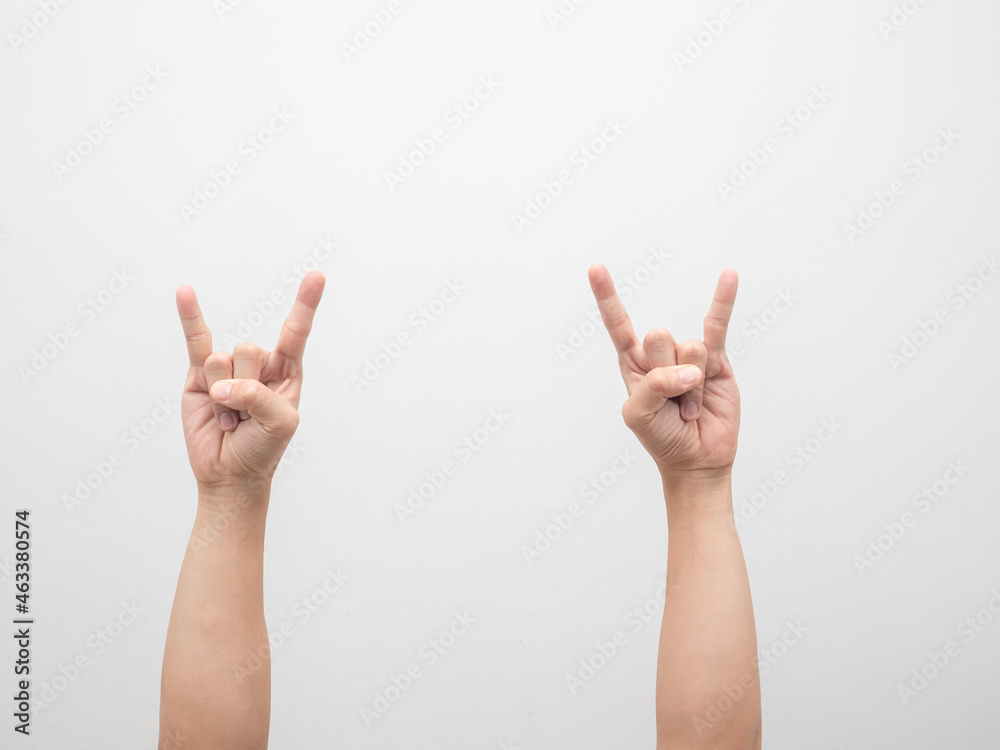 Man hand gesture double finger rock isolated white Man hand gesture double finger rock isolated white