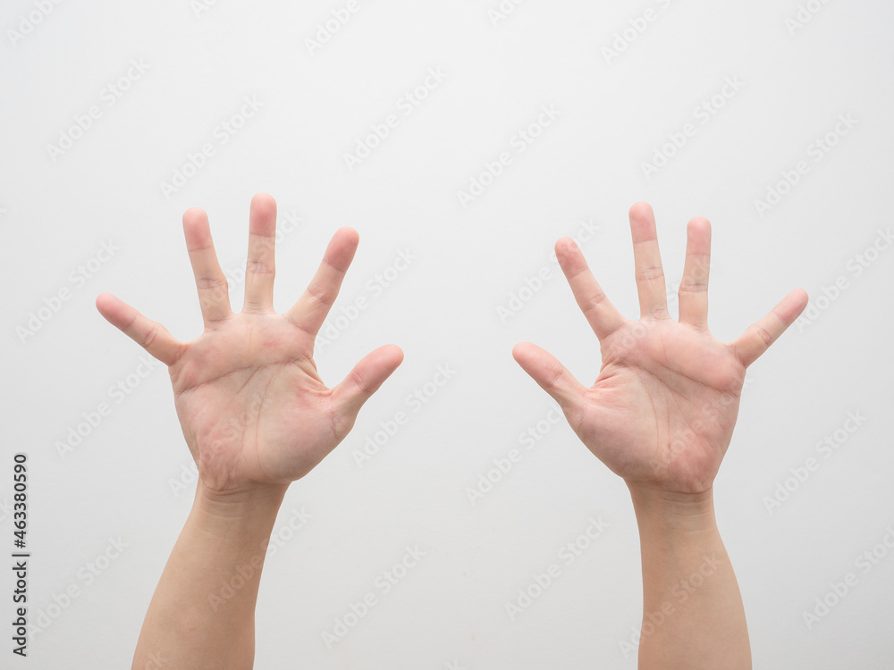 Close up man two hand empty white isolated Close up man two hand empty white isolated
