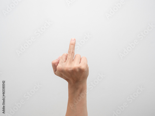 Man hand show middle finger on white background,Fuck finger photo
