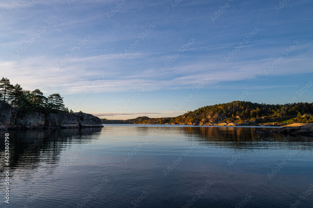 a stony hiking trail by the fjord near Tønsberg  Tønne in beautiful norway